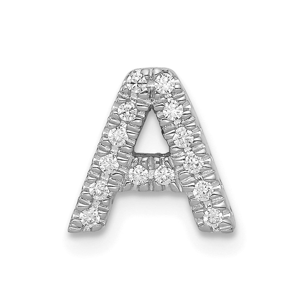 14K White Gold Diamond Letter A Initial Charm, 0.112 ct, 10.1 x 9.53 mm