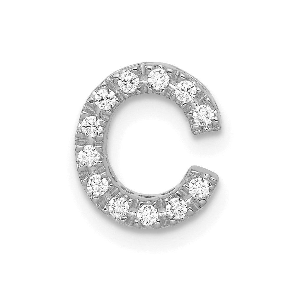 14K  White Gold Diamond Letter C Initial Charm, 0.12 ct, 10.09 x 8.51 mm