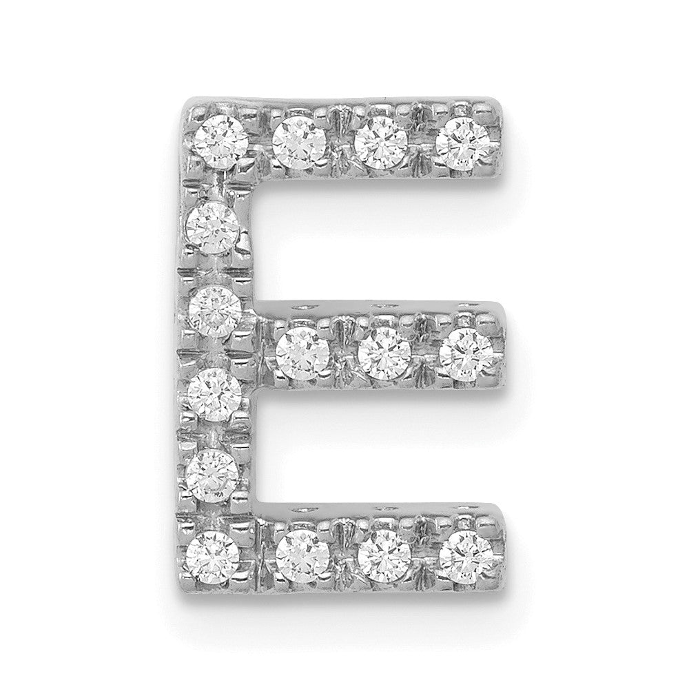 14K  White Gold Diamond Letter E Initial Charm, 0.15 ct, 11.76 x 7.54 mm