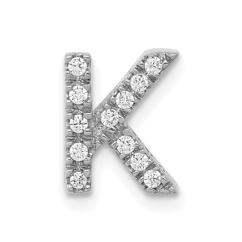14K  White Gold Diamond Letter K  Initial Charm, 0.12 ct, 10.93 x 8.26 mm