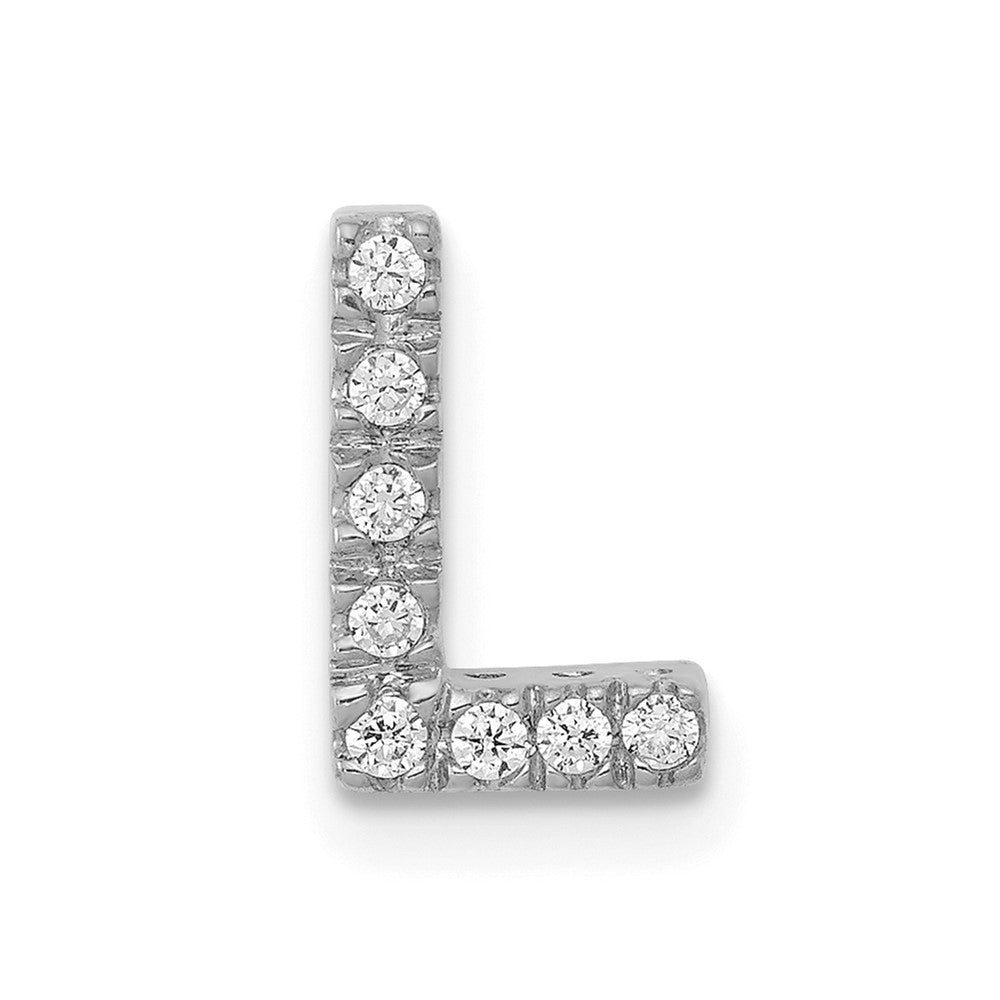 14K  White Gold Diamond Letter L Initial Charm, 0.08 ct, 10.55 x 7.07 mm