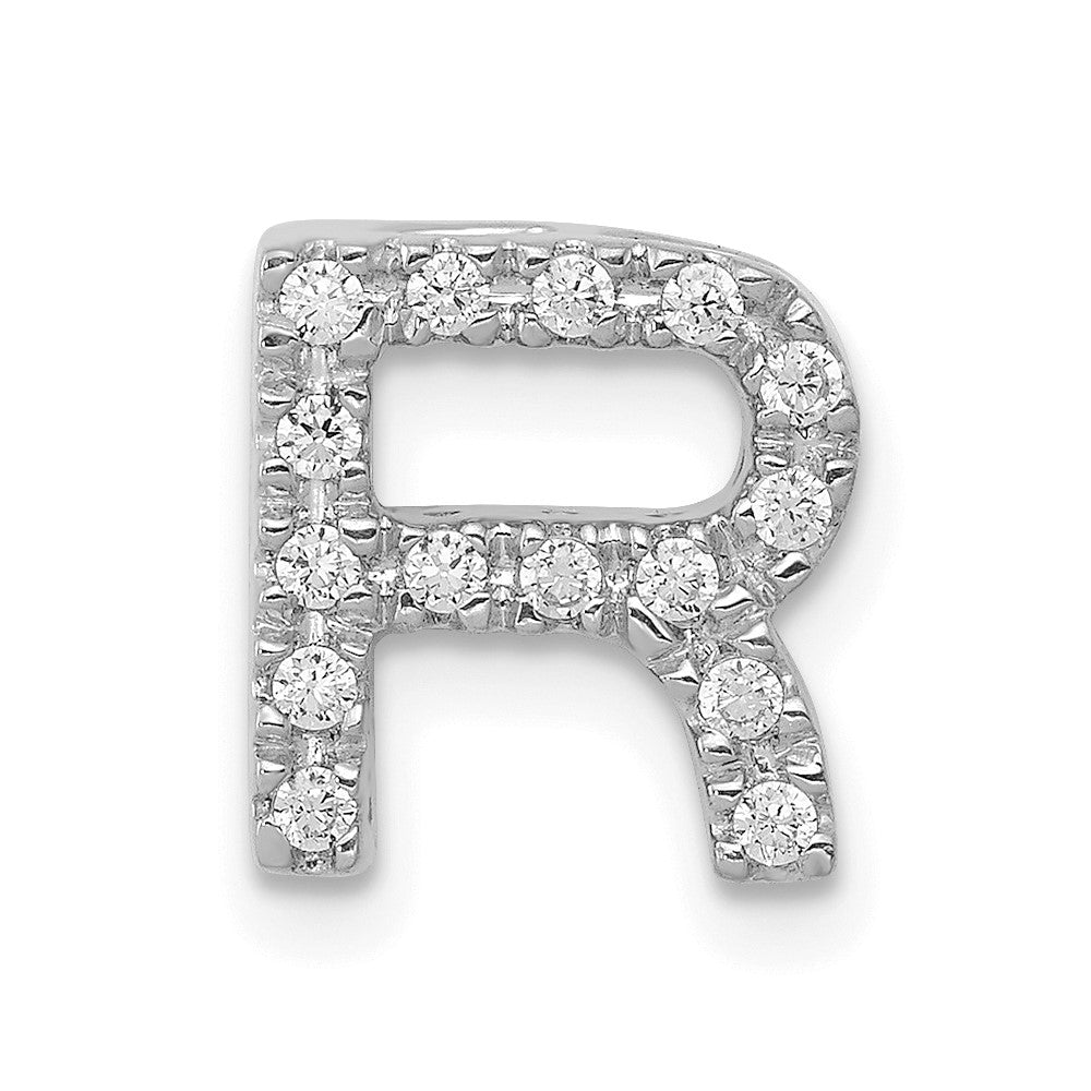 14K  White Gold Diamond Letter R Initial Charm, 0.15 ct, 10.8 x 9.65 mm