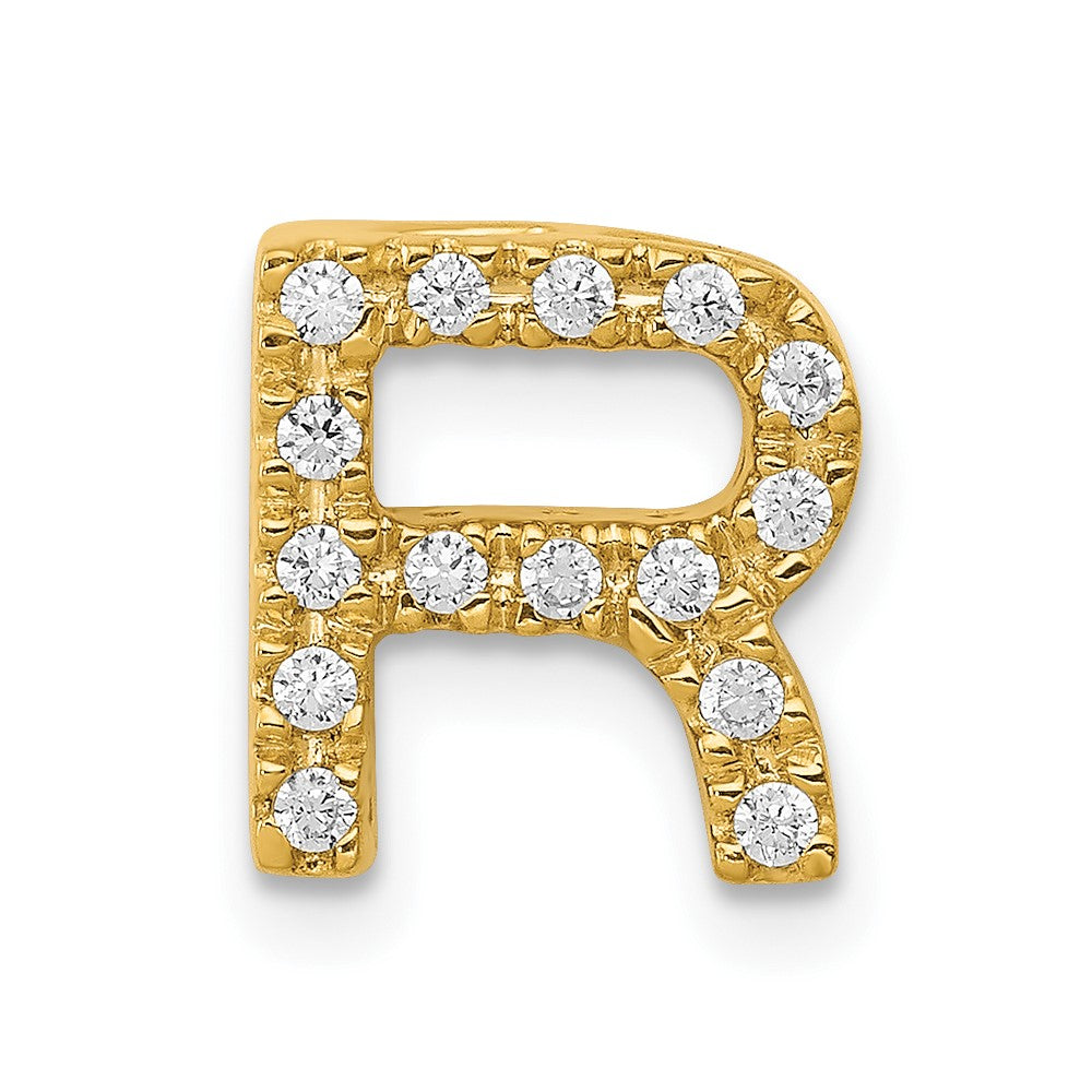 14K  Diamond Letter R Initial Charm, 0.15 ct, 10.8 x 9.65 mm