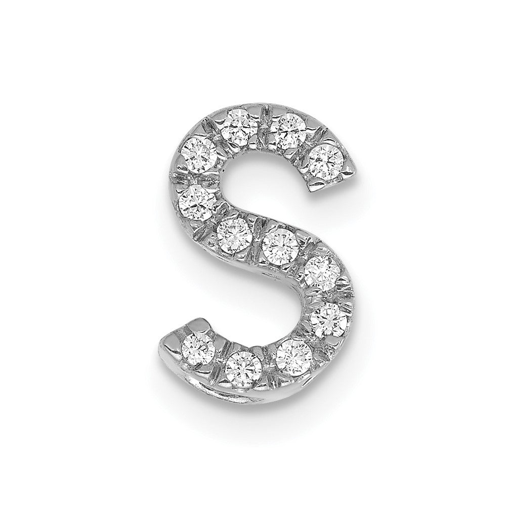 14K  White Gold Diamond Letter S Initial Charm, 0.12 ct, 11.2 x 7.01 mm