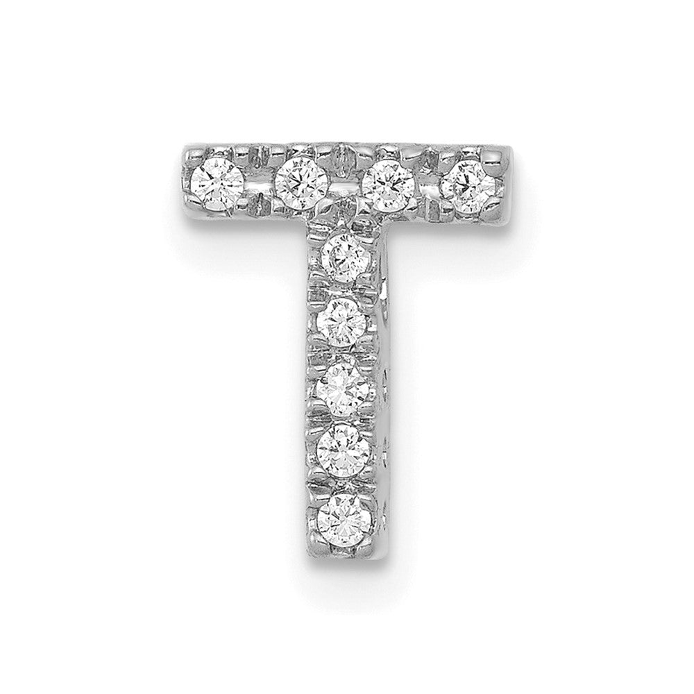 14K  White Gold Diamond Letter T Initial Charm, 0.09 ct, 10.78 x 8.49 mm