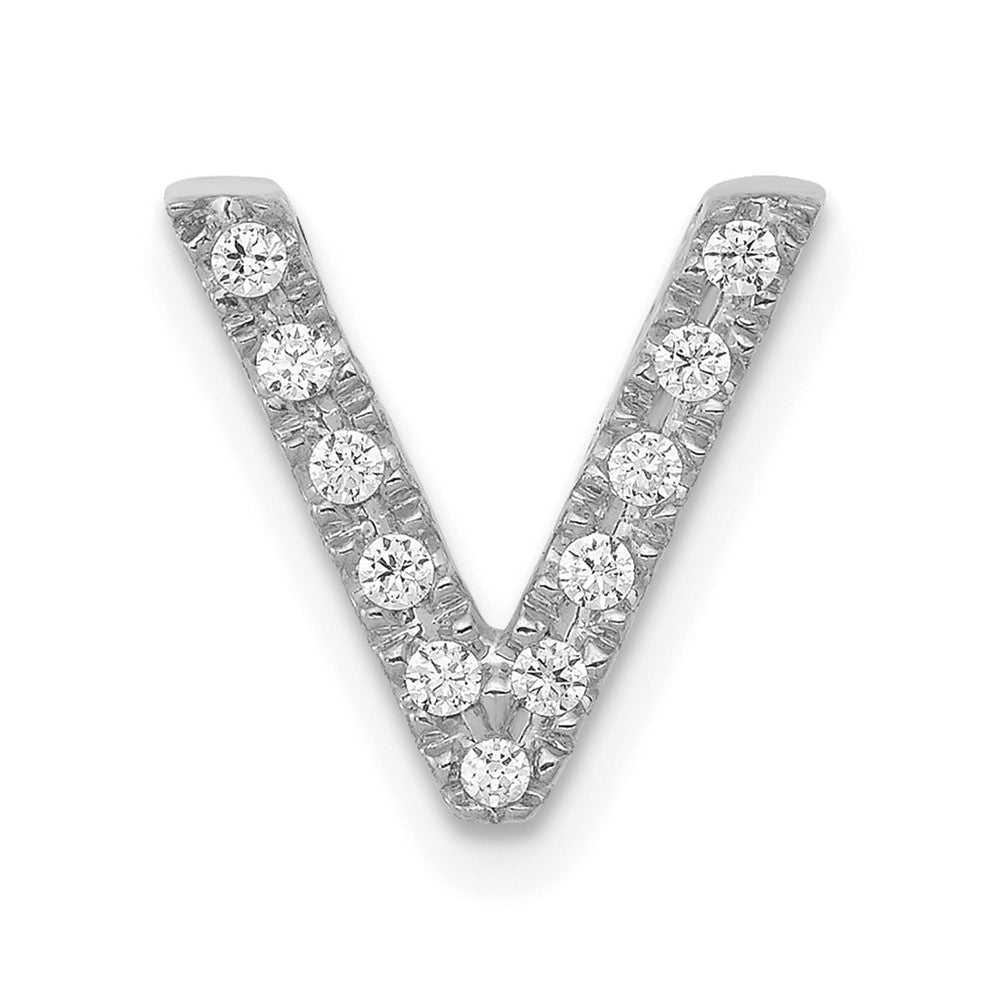 14K  White Gold Diamond Letter V Initial Charm, 0.116 ct, 10.61 x 9.92 mm
