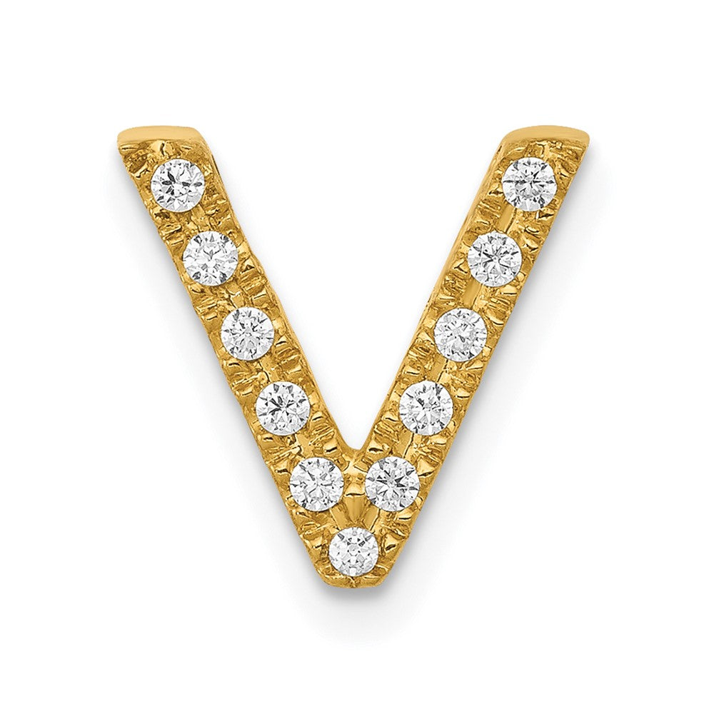 14K  Diamond Letter V Initial Charm, 0.116 ct, 10.61 x 9.92 mm