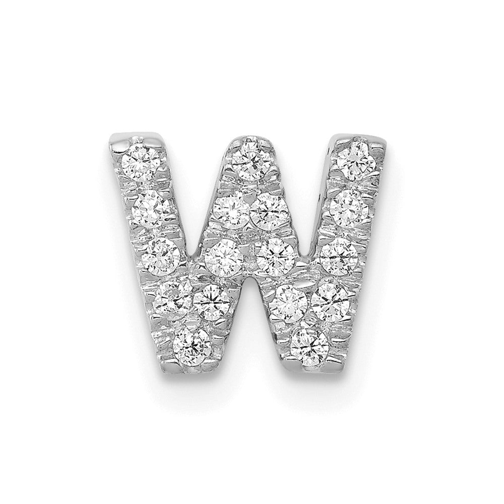 14K  White Gold Diamond Letter W Initial Charm, 0.176 ct, 10.1 x 10.51 mm