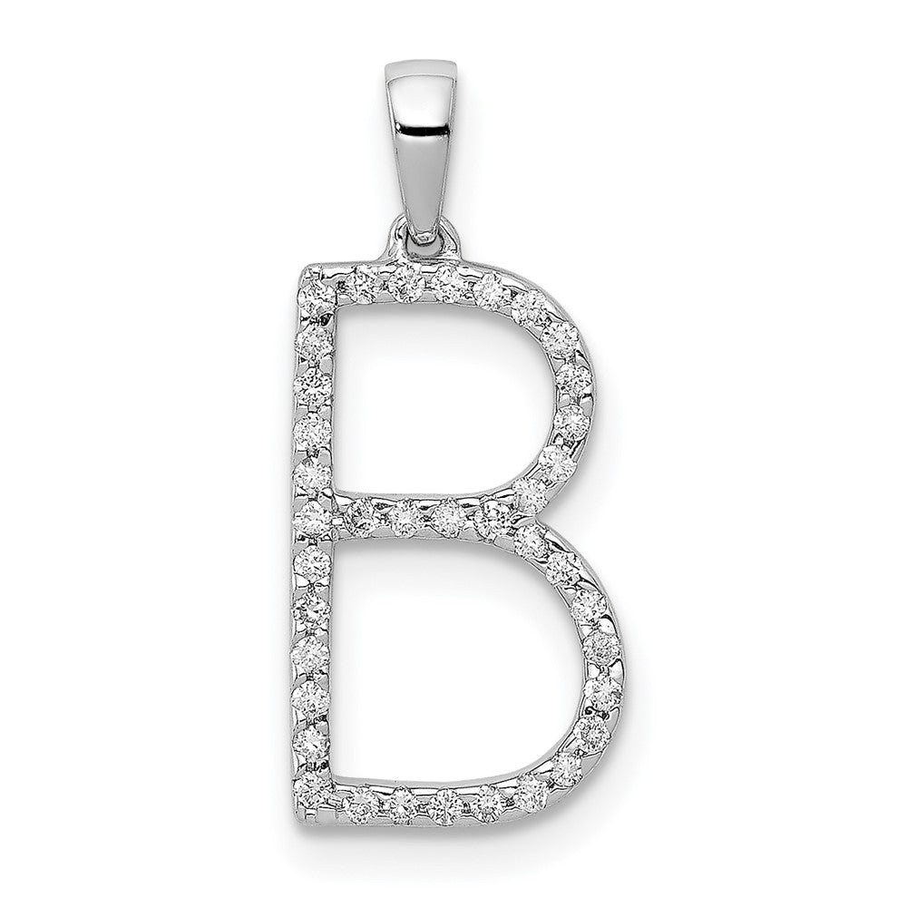 14K White Gold Diamond Letter B Initial Pendant, 0.114 ct, 18.96 x 9.03 mm