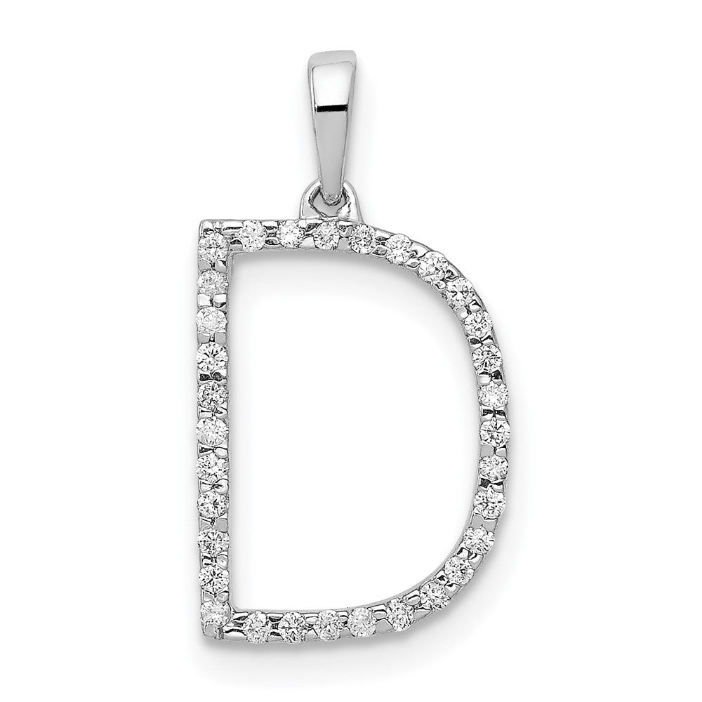 14K White Gold Diamond Letter D Initial Pendant, 0.096 ct, 17.64 x 10.05 mm