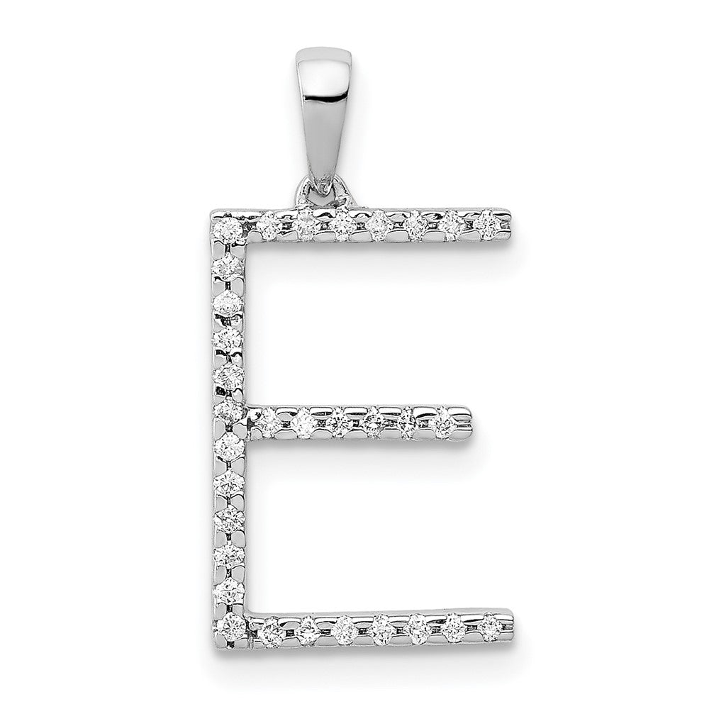 14K White Gold Diamond Letter E Initial Pendant, 0.096 ct, 20.04 x 10.92 mm