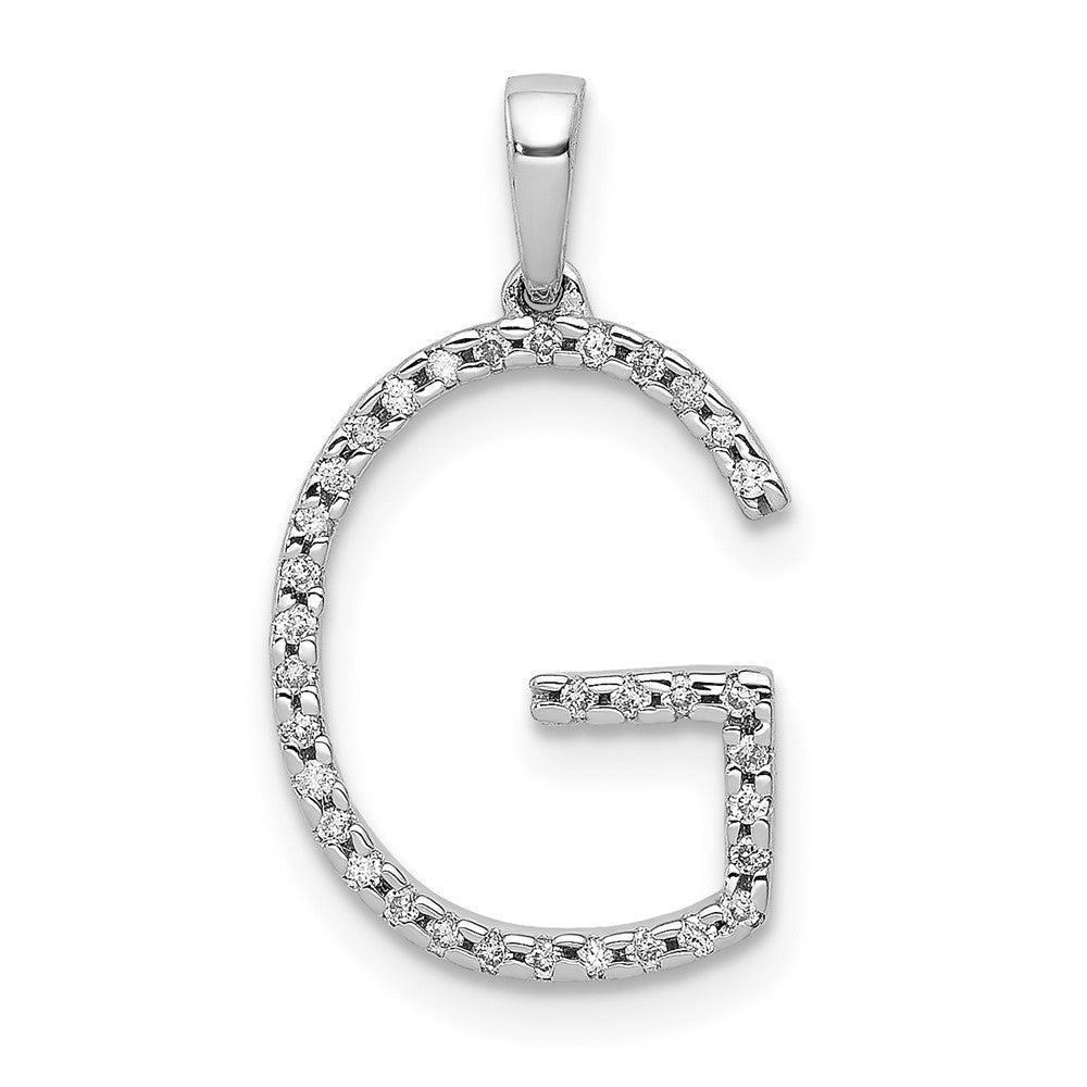 14K White Gold Diamond Letter G Initial Pendant, 0.102 ct, 19.4 x 11.13 mm