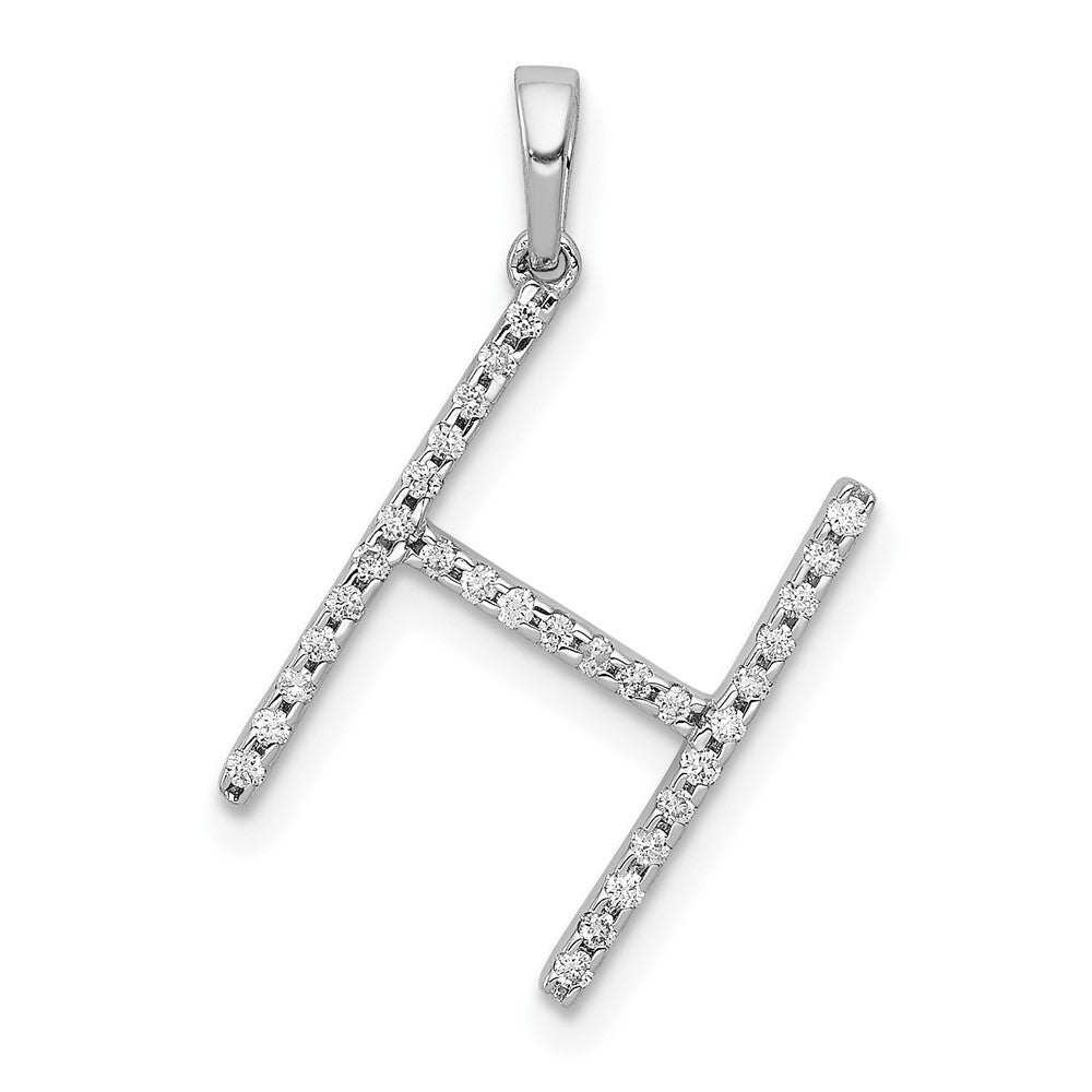 14K White Gold Diamond Letter H Initial Pendant, 0.093 ct, 18.85 x 11.52 mm