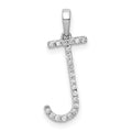 14K White Gold Diamond Letter J Initial Pendant, 0.088 ct, 19.4 x 7.57 mm