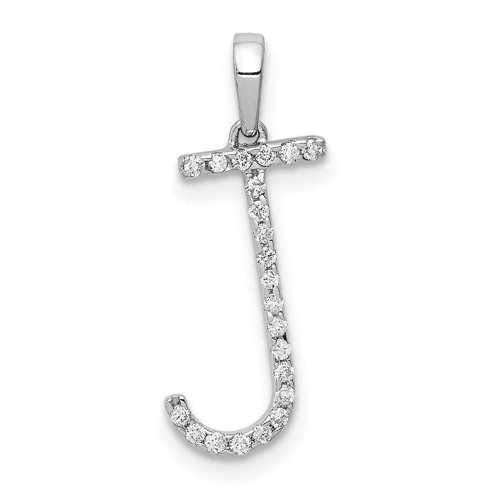 14K White Gold Diamond Letter J Initial Pendant, 0.088 ct, 19.4 x 7.57 mm