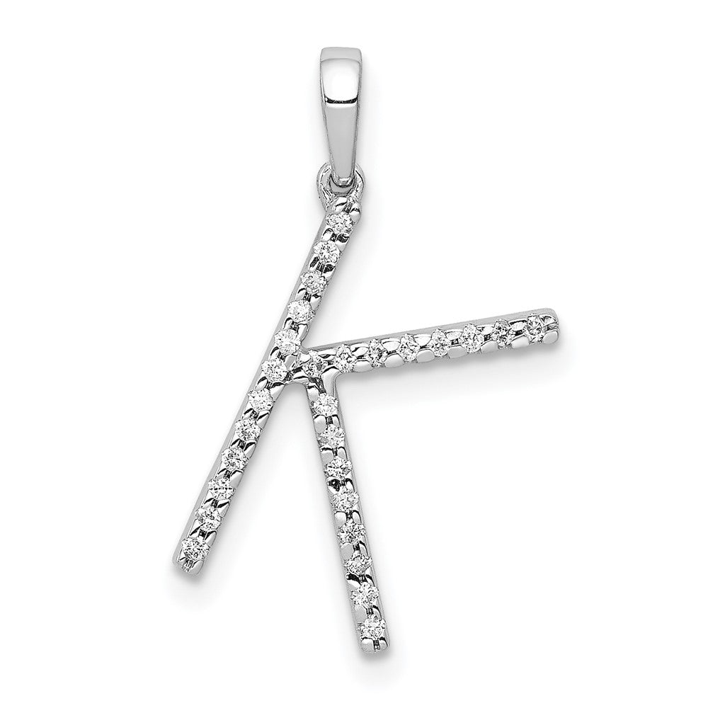 14K White Gold Diamond Letter K Initial Pendant, 0.084 ct, 21.17 x 9.98 mm