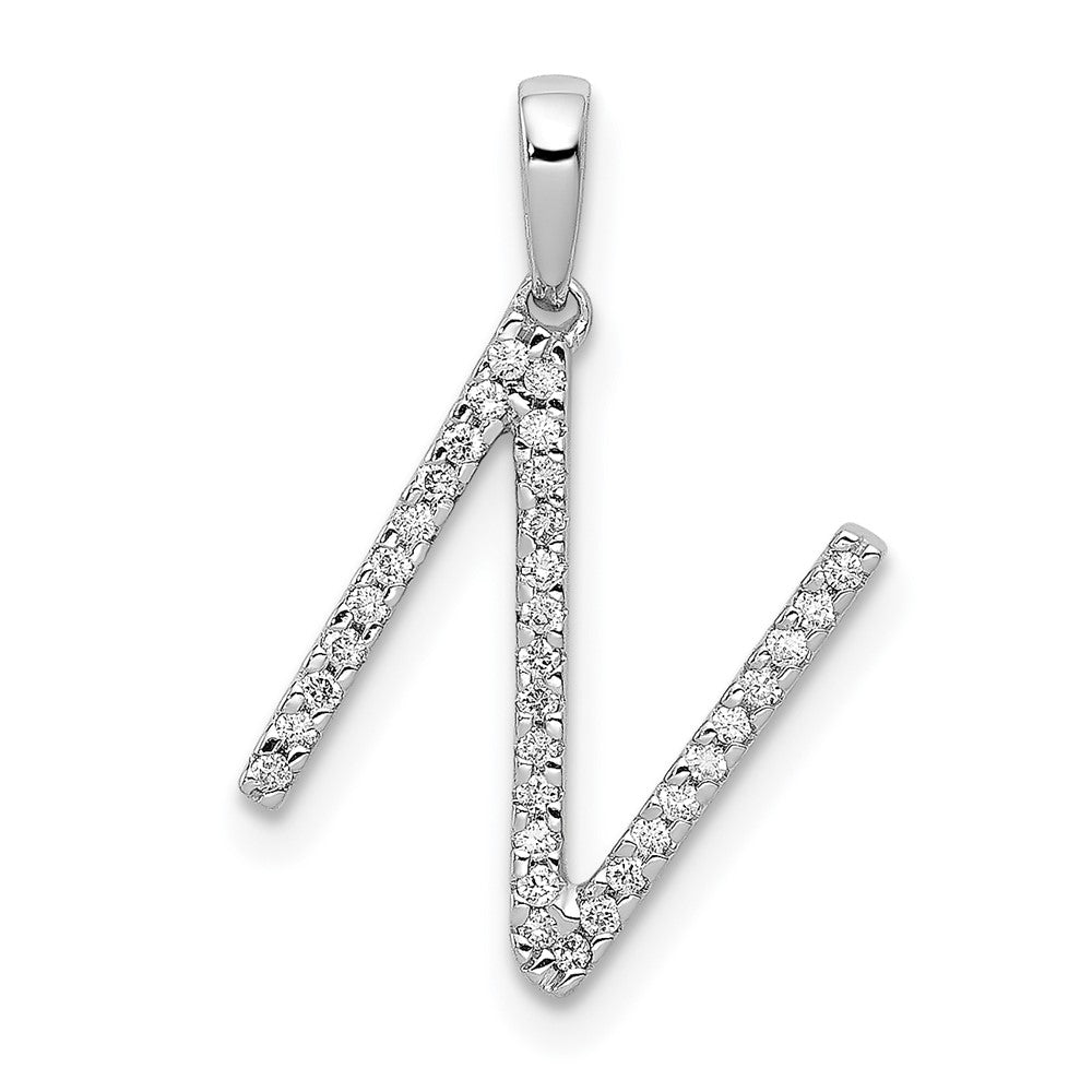 14K White Gold Diamond Letter N Initial Pendant, 0.105 ct, 18.65 x 13.62 mm