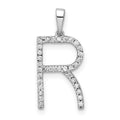 14K White Gold Diamond Letter R Initial Pendant, 0.132 ct, 19.07 x 9.3 mm