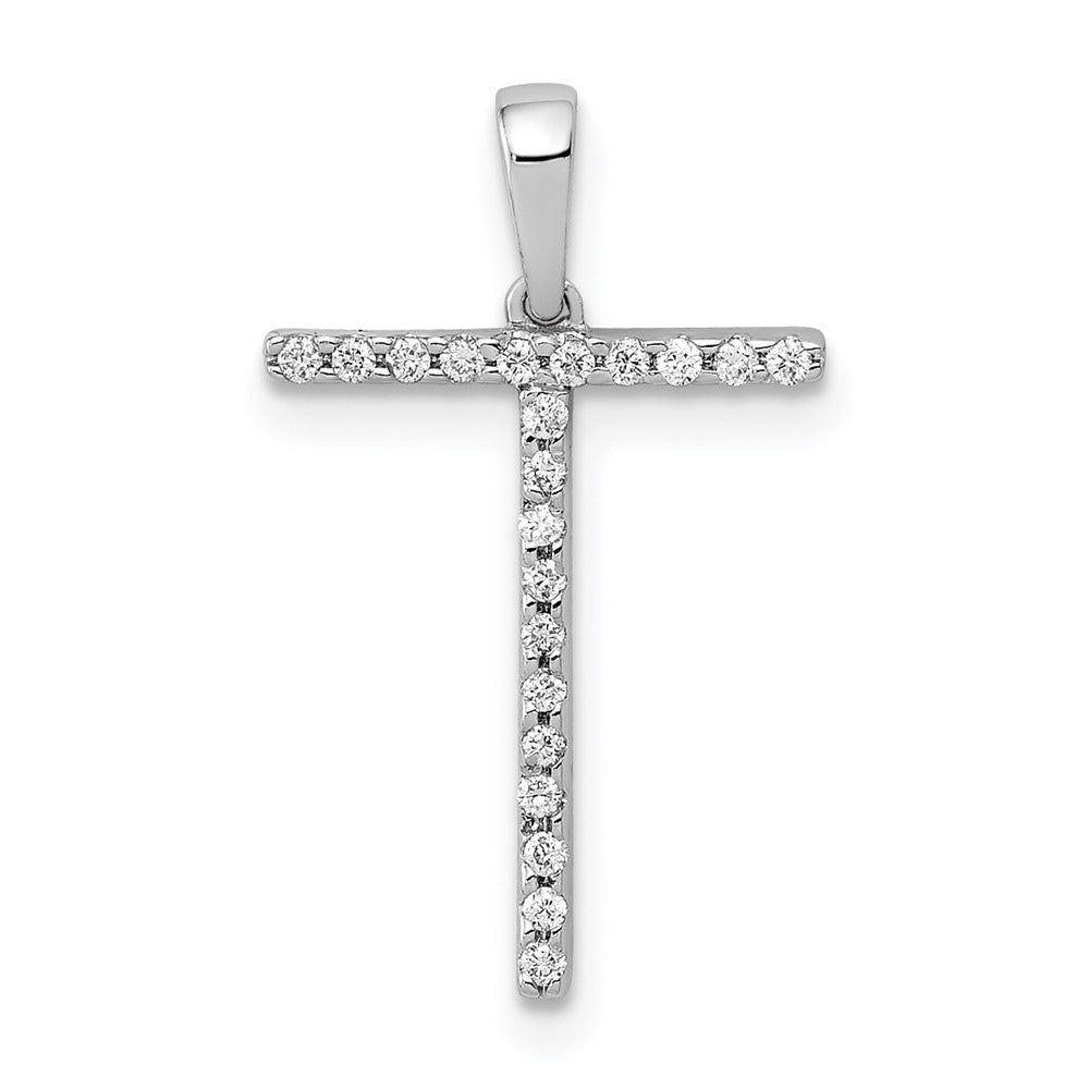 14K White Gold Diamond Letter T Initial Pendant, 0.084 ct, 19.19 x 12.77 mm