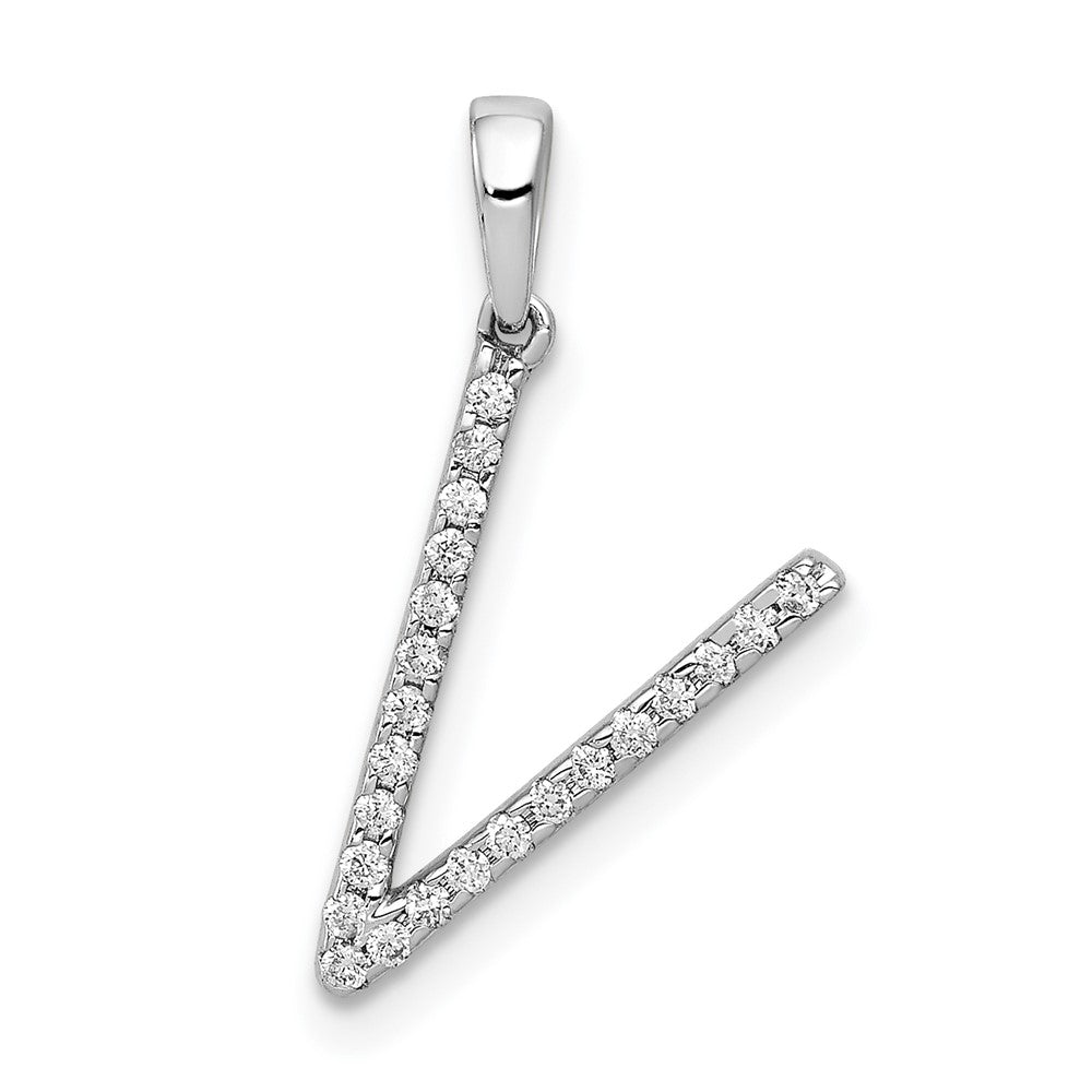 14K White Gold Diamond Letter V Initial Pendant, 0.092 ct, 19.04 x 9.47 mm