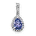 14k White Gold .75 Pear Tanzanite and Diamond Halo Pendant, 0.88 ct, 17 x 7.7 mm