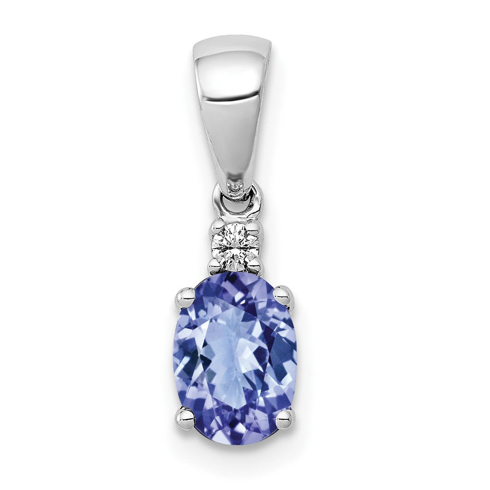 14k White Gold .75 Oval Tanzanite and Diamond Pendant, 0.78 ct