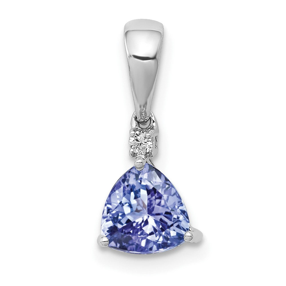 14k White Gold Trillion .72 Tanzanite and Diamond Pendant, 0.74 ct