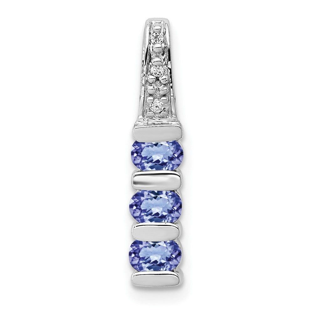 14k White Gold .60 Tanzanite and Diamond 3-Stone Slide Fits up to 2mm Regular/3mm Fancy or Reversible Omega, 0.652 ct