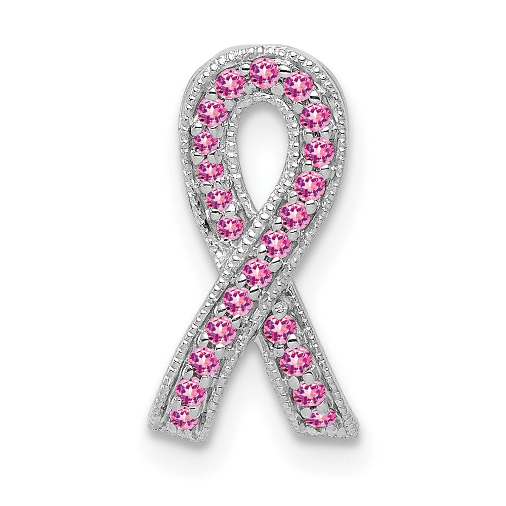 14k White Gold Pink Sapphire Awareness Ribbon Pendant, 0.134 ct, 14.5 x 7.4 mm