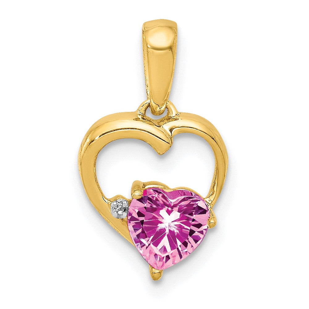 14k Lab Created Pink Sapphire and Diamond Heart Pendant, 0.574 ct, 16 x 9 mm