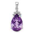 14k White Gold Pear 14x9mm Pear Amethyst and Diamond Pendant, 3.57 ct, 23.8 x 9.9 mm