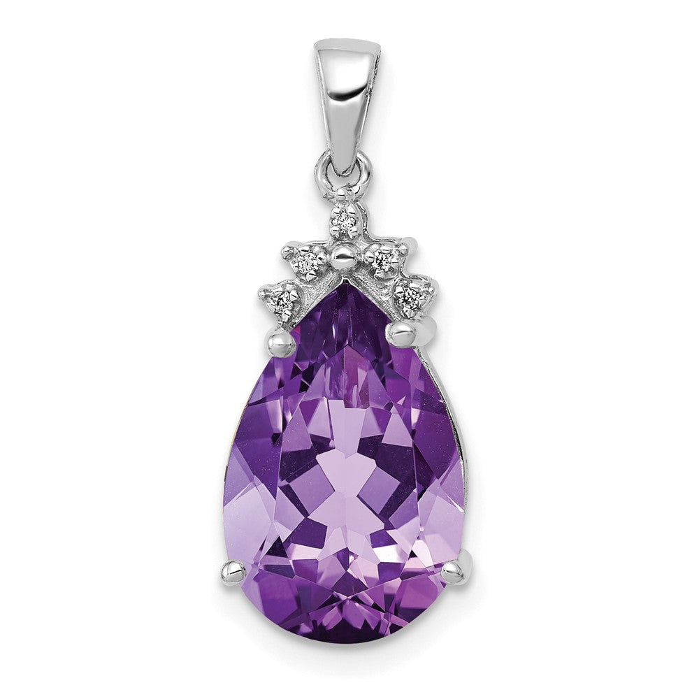 14k White Gold Pear 14x9mm Pear Amethyst and Diamond Pendant, 3.57 ct, 23.8 x 9.9 mm