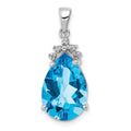 14k White Gold Pear 14x9mm Pear Blue Topaz and Diamond Pendant, 6.32 ct, 23.8 x 9.9 mm