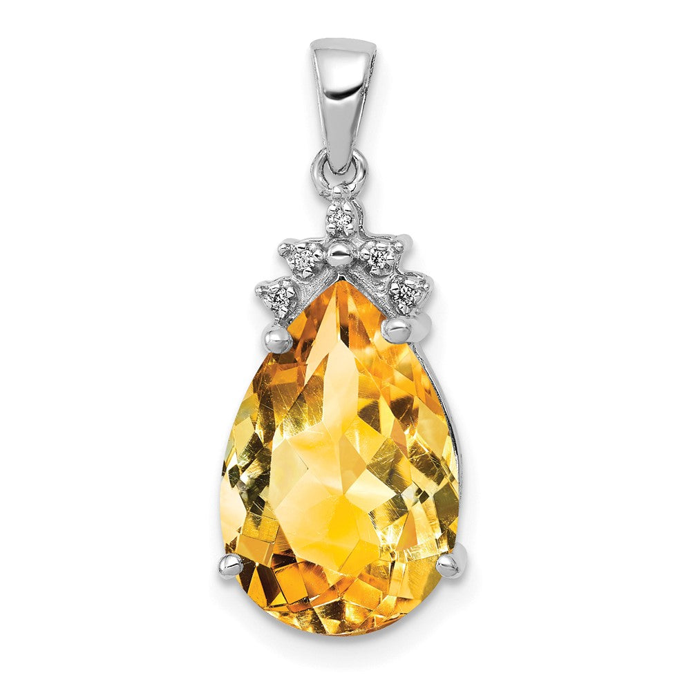 14k White Gold Pear 14x9mm Pear Citrine and Diamond Pendant, 4.22 ct, 23.8 x 9.9 mm