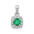 14k White Gold Diamond and .20 Emerald Square Halo Pendant, 0.296 ct