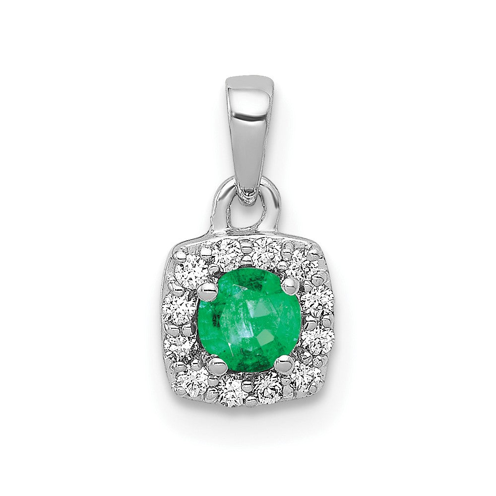 14k White Gold Diamond and .20 Emerald Square Halo Pendant, 0.296 ct