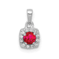 14k White Gold Diamond and .20 Ruby Square Halo Pendant, 0.296 ct