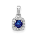14k White Gold Diamond and .20 Sapphire Square Halo Pendant, 0.496 ct