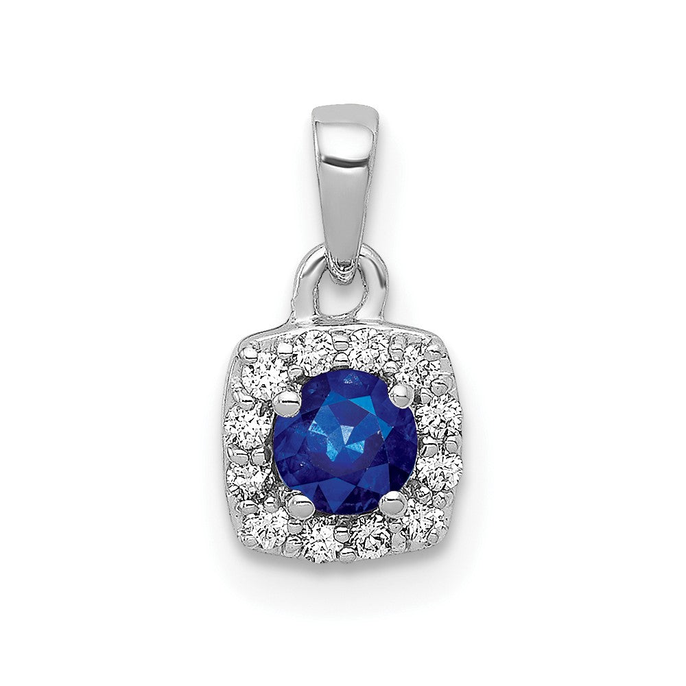14k White Gold Diamond and .20 Sapphire Square Halo Pendant, 0.496 ct