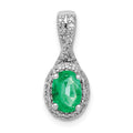 14k White Gold Diamond and Oval Emerald Halo Pendant Fits up to 2mm Regular/3mm Fancy or Reversible Omega, 0.89 ct