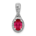 14k White Gold Diamond and Oval Ruby Halo Pendant Fits up to 2mm Regular/3mm Fancy or Reversible Omega, 1.22 ct