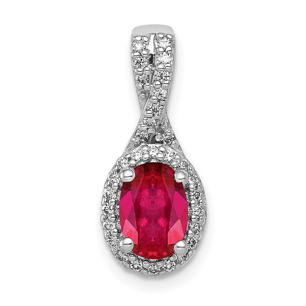 14k White Gold Diamond and Oval Ruby Halo Pendant Fits up to 2mm Regular/3mm Fancy or Reversible Omega, 1.22 ct