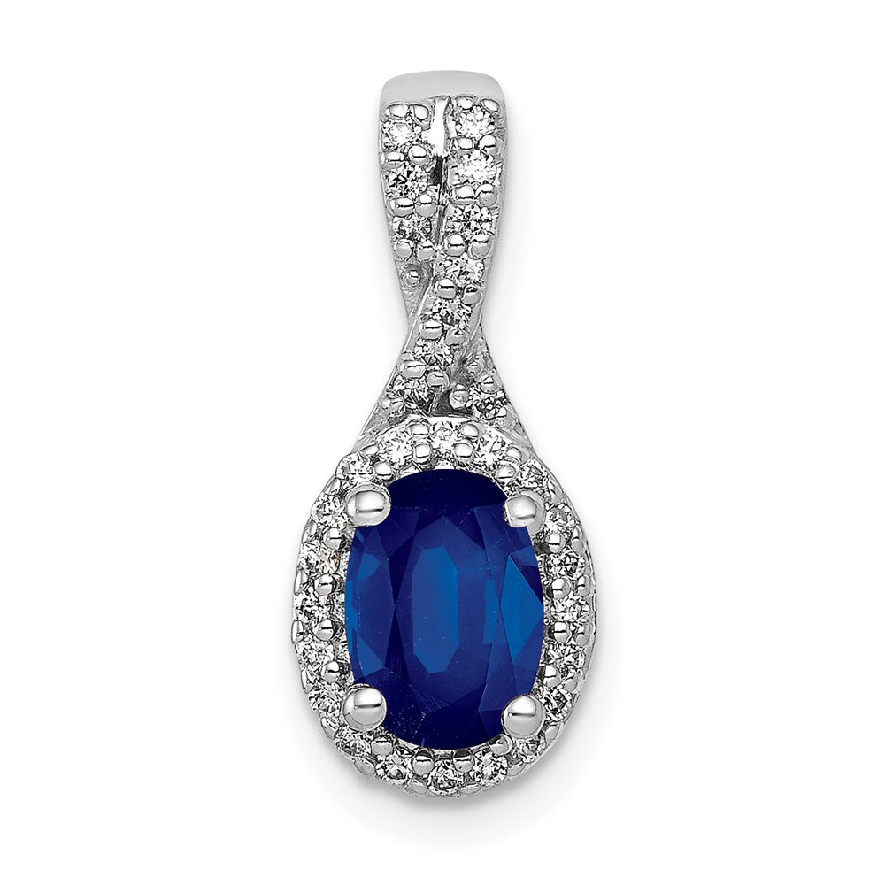 14k White Gold Diamond and Oval Sapphire Halo Pendant Fits up to 2mm Regular/3mm Fancy or Reversible Omega, 1.04 ct