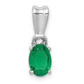 14k White Gold Diamond and Oval Emerald Pendant, 0.705 ct