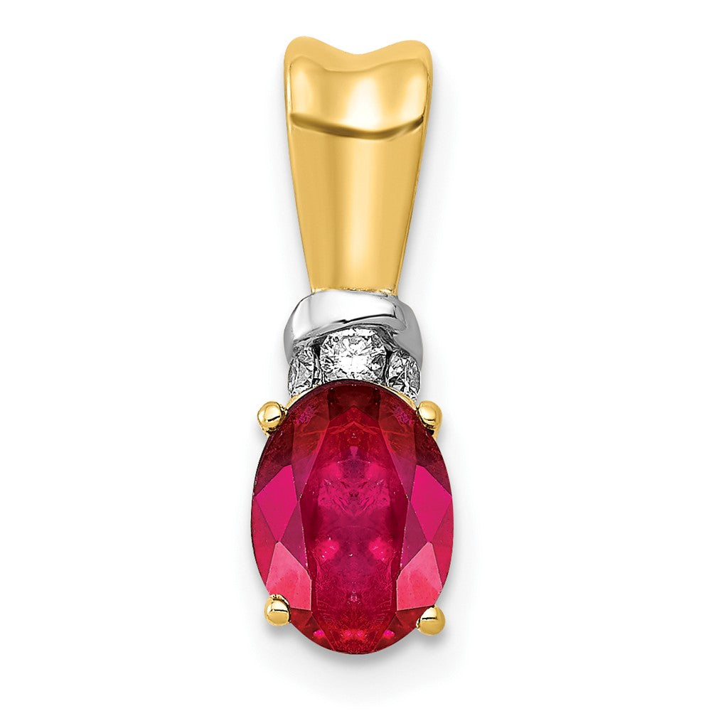 14k with White Rhodium Diamond and .66 Oval Ruby Pendant, 0.705 ct