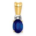 14k with White Rhodium Diamond and Oval Sapphire Pendant, 0.705 ct