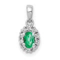 14k White Gold Diamond and Oval Emerald Halo Pendant, 0.42 ct