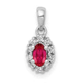 14k White Gold Diamond and .32 Oval Ruby Halo Pendant, 0.42 ct