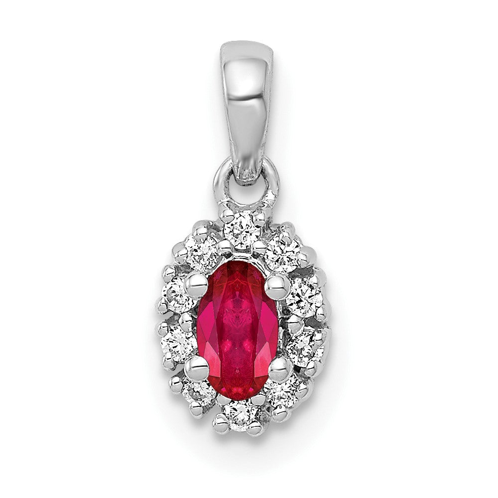 14k White Gold Diamond and .32 Oval Ruby Halo Pendant, 0.42 ct