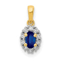 14k with White Rhodium Diamond and .32 Sapphire Oval Halo Pendant, 0.42 ct